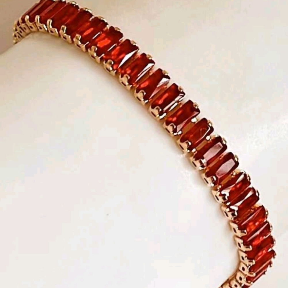 Red Rhinestone Gold Chain Bracelet